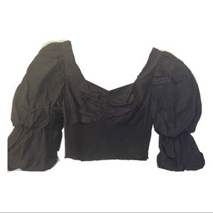 TOPSHOP Black Cropped Balloon Sleeve Top
